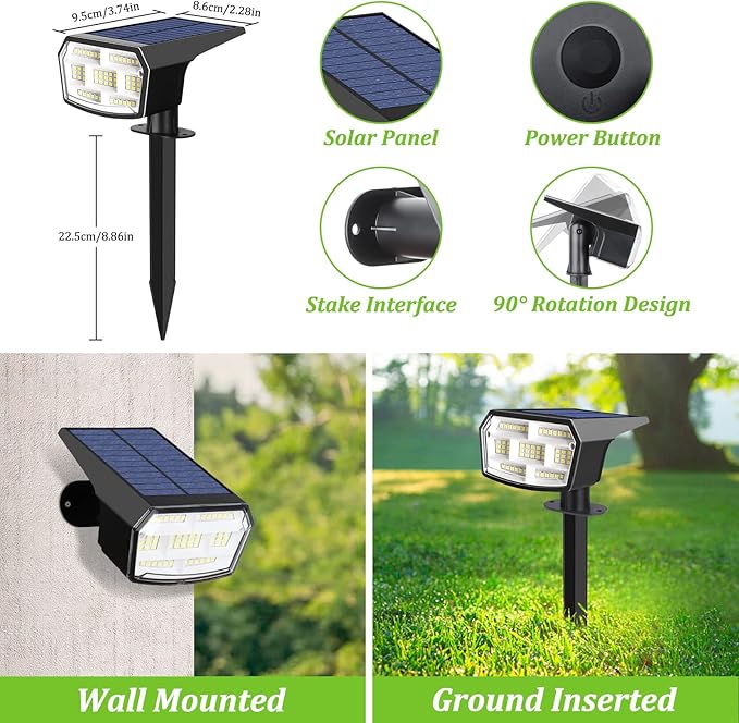 6-Pack Solar Spot Lights Outdoor, 59 LED Solar Lights Outdoor Waterproof, Outdoor Solar Lights for Yard with 3 Lighting Modes, Solar Landscape Spotlights for Garden Pathway Driveway Walkway