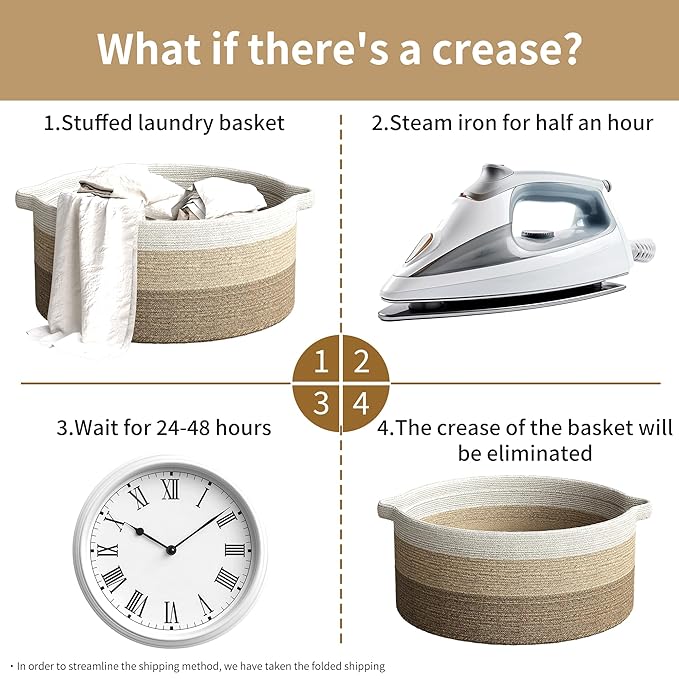 125L Extra Large Blanket Basket, 25" x 16", Jumbo Laundry Woven Basket Decorative Home, Cotton Rope Basket with Handles, Baby Toy Basket for Storage, Gradual Brown, 2PC