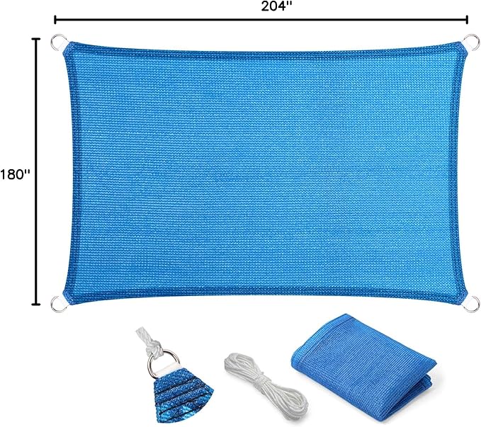 Eden's Decor Straight Flat-Edged Sun Shade Sail Rectangular 15' x 17' Blue UV-Blocking Outdoor Canopy Fabric Cloth Awning for Pergola Patio Garden Backyard Custom Size