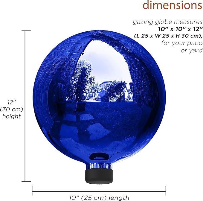 Alpine Corporation 10" Diameter Indoor/Outdoor Glass Gazing Globe Festive Yard Décor, Blue