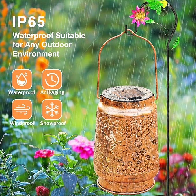 2 Pack Solar Lanterns Outdoor Garden Decor with Shepherd Hook, Gardening Gifts for Mom Grandma Women Hummingbird Sunflower Metal Decor Waterproof Solar Lights LED Decorative for Garden Yard Patio
