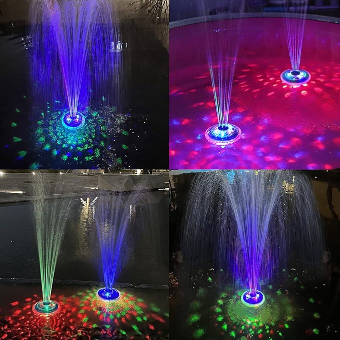 Floating Water Fountain with Underwater Lights, Rechargeable Battery Powered Pump Outdoor, 2 Modes Sprinkler Waterfall fountain for Inground Above Ground Pool, Pond-1PC