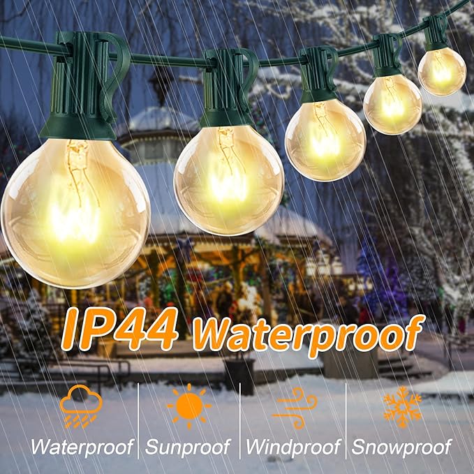 25Ft G40 Outdoor String Lights, Golbe Patio Light with 27 G40 Clear Incandescent Bulbs(2 spare), Hanging Waterproof Connectable Christmas String Lights for Indoor Outdoor Garden Camping Backyard Porch