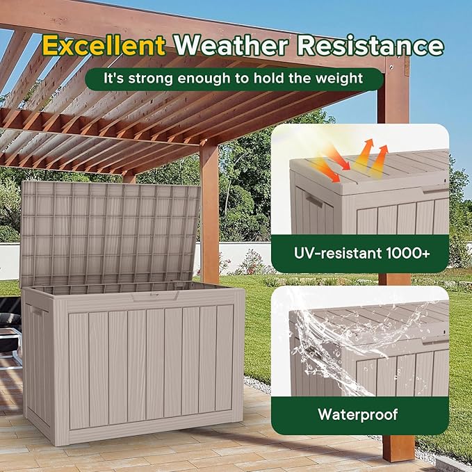 45 Gallon Outdoor Deck Box,Storage Lockable Waterproof Patio Furniture,Garden Tools,Cushions,Pool Accessories Outside Storage Resin Box(Grey)