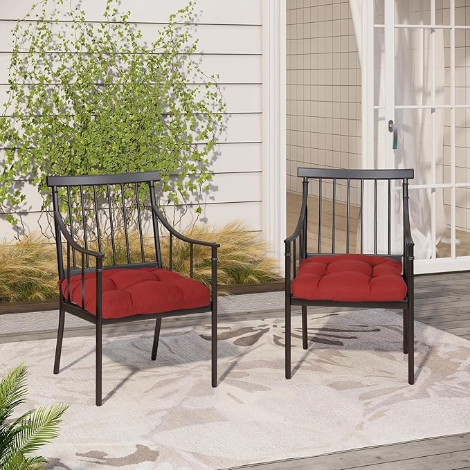 Aoodor 19" x 19" x 5" Tufted Outdoor Chair Cushions, Water Resistant & Fade Resistant Polyester Dining Chair Pads with 2 Straps for Patio Furniture, Set of 2