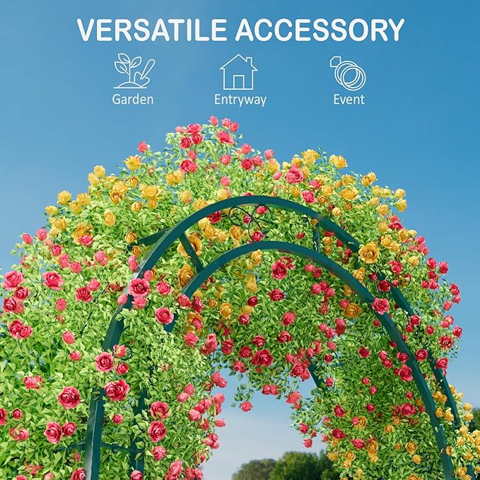 88in Steel Garden Arch Arbor Trellis for Climbing Plants Outdoor,Yard,Wide Sturdy Durable Garden Arch for Lawn,7.3ft Climbing Plants Decorative Wire Lattice,Outdoor Wedding Arch(Green)