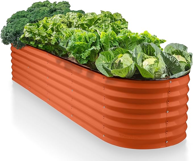 9-in-1 Galvanized Steel Raised Garden Bed // 8×2×1.5 ft Modular Planter for Gardening, Vegetables, Flowers // 18" Tall Metal Raised Garden Beds Outdoor (Orange) // Patented Design Planter Box