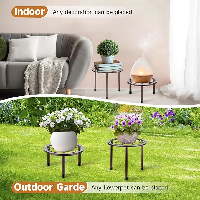 5 Pack Metal Plant Stand, Anti-Rust Iron Plant Stands for Indoor and Outdoor, Heavy Duty Flower Pot Stands for Multiple Plant, Black Potted Plant Holder for Garden Home (5 Pack Brown)