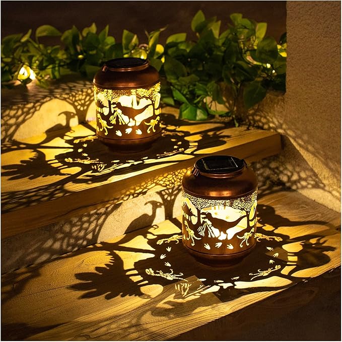 Dinosaur Solar Lanterns Outdoor Waterproof,Hanging Solar Lights Dinosaur Gifts for Women Men Metal LED Decorative Light for Yard,Patio,Lawn,Tabletop,Pathway,Landscape,Garden Decor