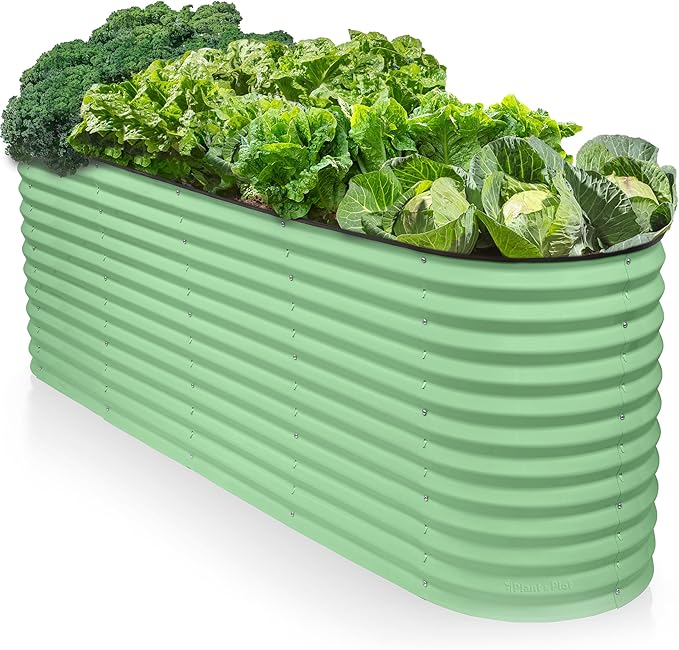 9-in-1 Galvanized Raised Garden Beds Outdoor // 8×2×2.5 ft Modular Planter for Gardening, Vegetables, Flowers // 32" Extra Tall Metal Raised Garden Bed (Light Green) // Patented Design Planter Box
