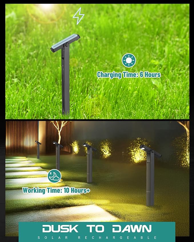 8 Pack Walkway Solar Lights for Outside, 3 Color Temperature Solar Pathway Lights Outdoor, 360 Degree Adjustable, IP65 Yard & Landscape Lighting Decor, YL4079-8