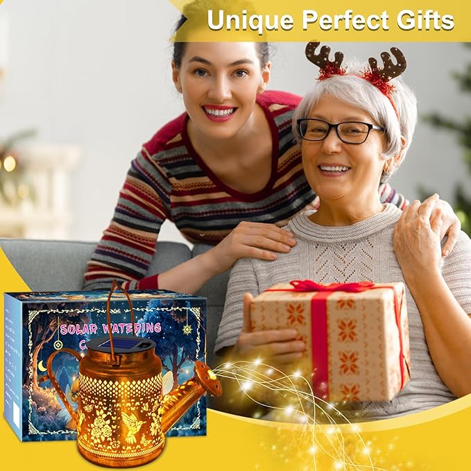 2 Pack Solar Lanterns Outdoor Waterproof,Hummingbird Watering Can Garden Decor,Hanging Solar Path Lights Yard Art,Outside Patio Decorations Gardening Birthday Gifts for Mom Grandma Women (Warm White)