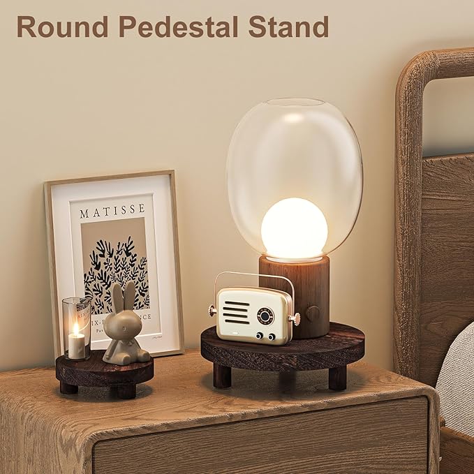 3 Pcs Wood Plant Stand Indoor Outdoor, Round Wood Riser for Decor 6/8/10" Wooden Stool Display Stand Flower Pot Holder Small Planter Tray Modern Potter Decorative (Rustic Grey)