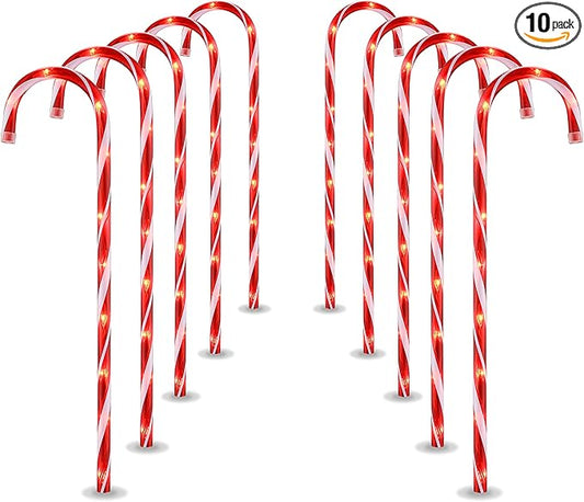 26" Christmas Candy Cane Pathway Markers Lights, Set of 10 Pack Christmas Outdoor Decorations Candy Cane Lights for Yard Patio Garden Walkway Indoor Décor Landscape Path Festival Holiday, Red