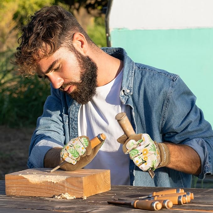 HLDD HANDLANDY Work Gloves for Women and Ladies, Leather Gardening Gloves Flexible Mechanic Working Gloves