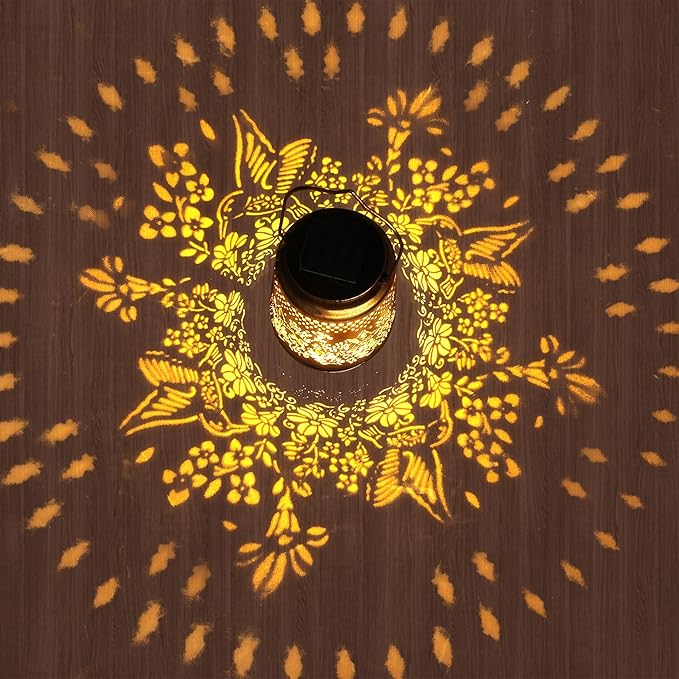 2 Pack Solar Lanterns Outdoor Hanging Lanterns with Shepherd Hook, Birthday Gifts for Women Mom Grandma Hummingbird Metal Decor Lantern Waterproof Solar Lights LED Decorative for Garden Yard Patio