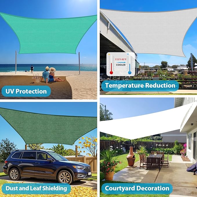 Amagenix Sun Shade Sail 12'X24' Curved Edge Outdoor Shade Canopy Blue Breathable 95% UV Block Shade Cloth for Patio Garden Backyard (We Make Custom Size)