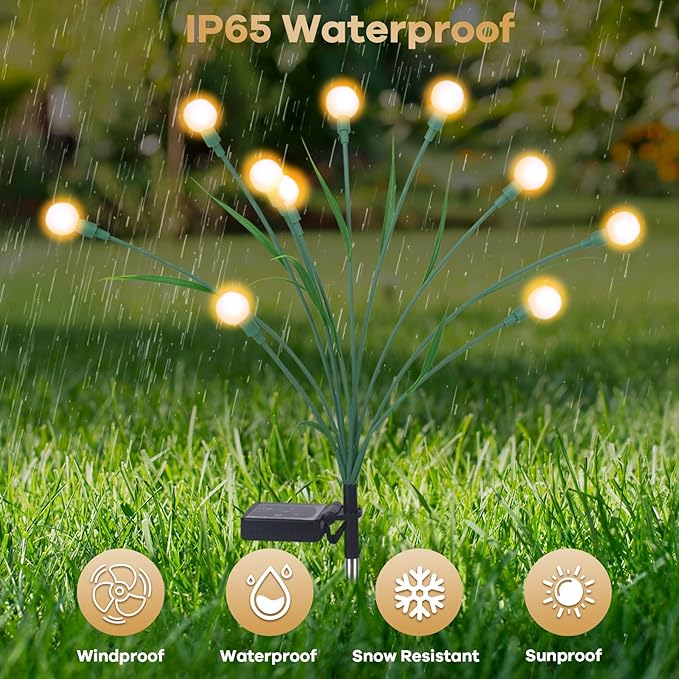 2 Packs Solar Garden Lights, New Upgraded Leaf Design 20 LED Solar Firefly Lights, Waterproof Solar Landscape In-Ground Path Lights Outdoor Decorations for Patio Yard Garden (Warm White)