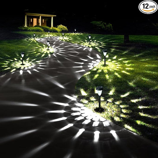 GIGALUMI 12 Pack Solar Lights Outdoor Waterproof, Cool White Pathway Lights Solar Powered, Landscape Lighting, Solar Garden Lights for Decor, Patio, Garden, Yard, Pathways, Walkways