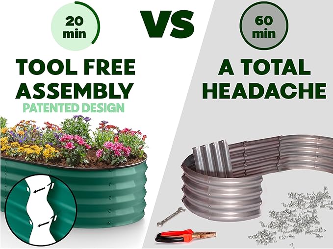 Galvanized Raised Garden Beds Outdoor // 4×2×1 ft (2-Pack) Planter Raised Beds for Gardening, Vegetables, Flowers // Large Metal Garden Box (Dark Green) // Patented Tool-Free Design