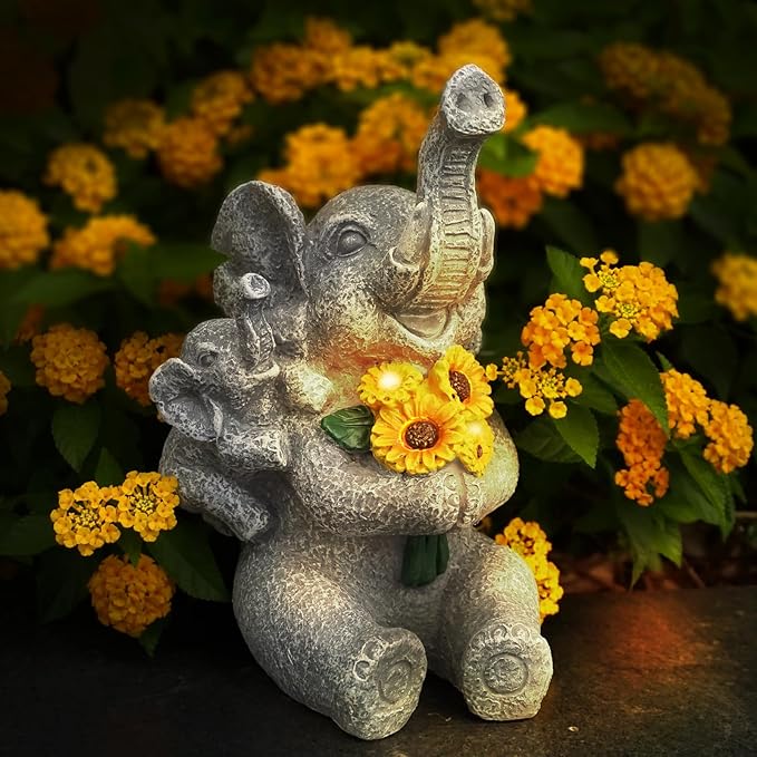 Elephant Gifts for Women, Solor Statue for Garden, Elephant and Sunflower Figurine with Lights, Outdoor Decorations for Yard Lawn Patio, Gifts for Mom Grandma Mother in Law Gardener Mother'Day