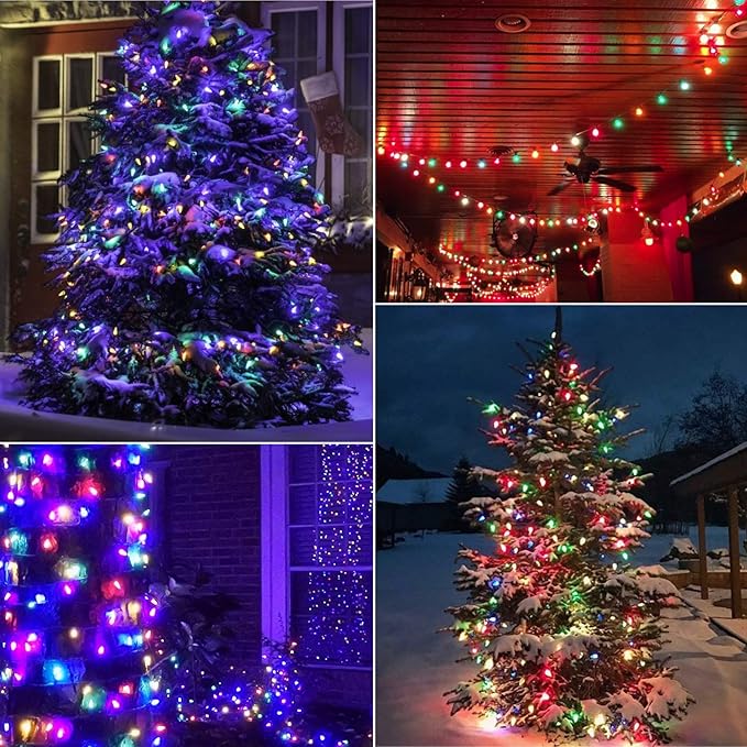 50FT C7 Multicolor Christmas Lights, C7 Vintage Christmas String Lights with 50+2 Plastic Bulbs(2 Spare), Weatherproof Hanging Christmas Lights for Holidays Christmas Tree House Party Patio Decor