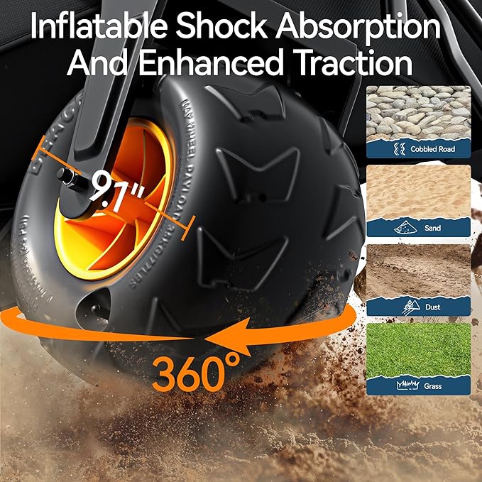 DXZ Beach Wagon Cart with Big Wheels for Sand – Folding Collapsible Wagon, Heavy Duty Wagons Carts Foldable for Beach, Camping, Outdoor Gear, Easy Setup Black Yellow