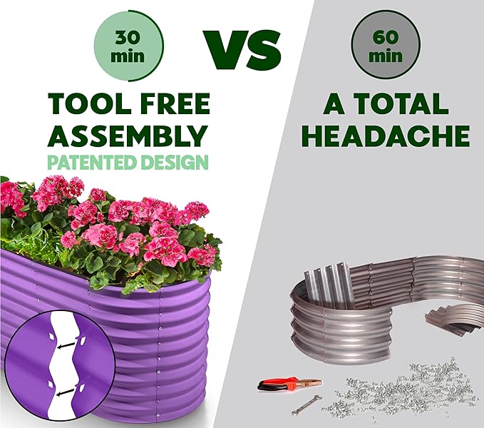 Galvanized Raised Garden Beds Outdoor // 8×2×2 ft Planter Raised Beds for Gardening, Vegetables, Flowers // Large Metal Garden Box (Purple) // Patented Tool-Free Design