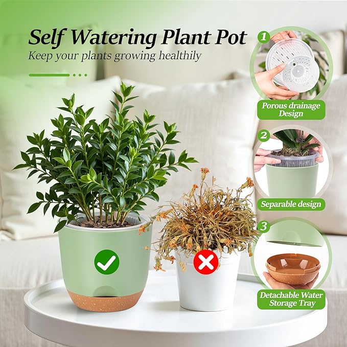 7.2 Inch Self Watering Orchid Pots for Indoor Plants,Macetas para Orqudeas,Flower Pots for Indoor Plants with Holes(Green)