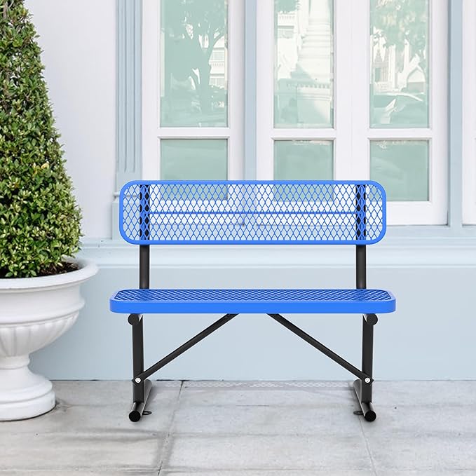 4/6/8 Feet Park Bench for Outside Heavy Duty Metal, Garden Benches Outdoor Bench with Backrest & Portable Frame, for Shopping Malls Stores Parks Patios Decks, Blue