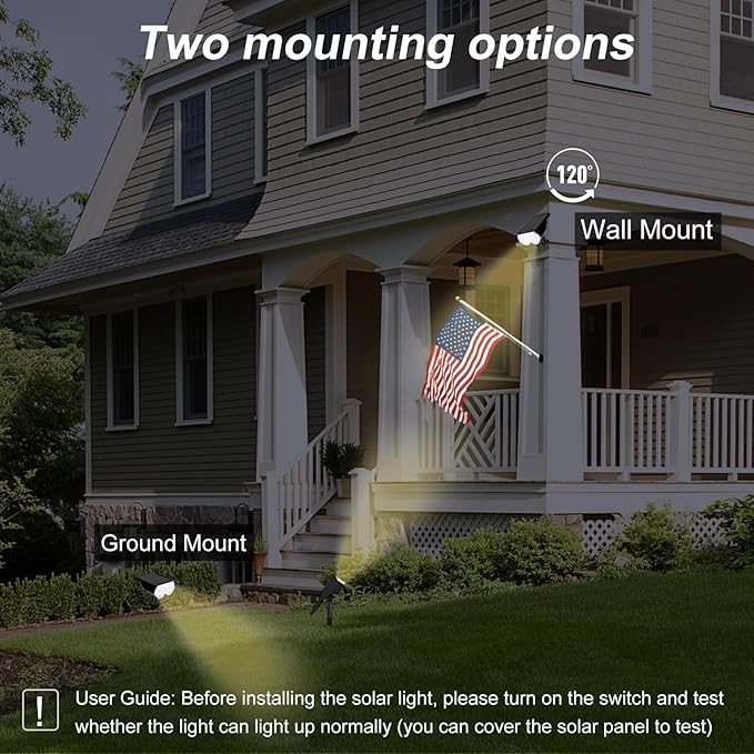 All-New Solar Spot Lights Outdoor Waterproof，20 LEDs Solar Flag Light with 2 Modes,Landscape Spotlights for Pathway, Patio, Garden, Trees ，Pool(2 Pack,Warm Light)