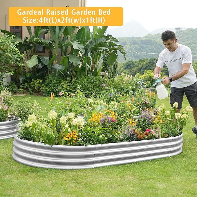 Garden 4x2x1ft Galvanized Raised Garden Bed Kit - Metal Planter Boxes for Vegetables/Herbs/Flowers, Heavy-Duty Steel Outdoor Garden Box with Reinforced Edges(4X2X1FT)