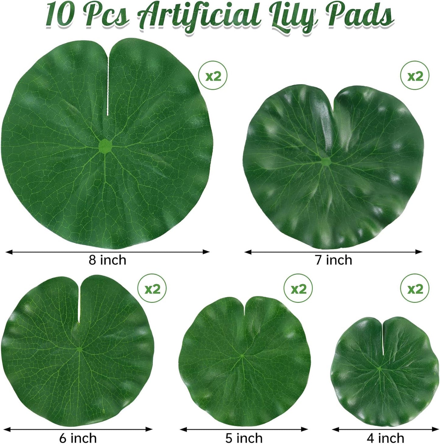 10 Pcs Artificial Lily Pads for Pond Pool, 5 Sizes Realistic Floating Foam Lotus Leaves, Large Plastic Water Lily Pads Leaves for Pond Pool Fountain Garden Decoration