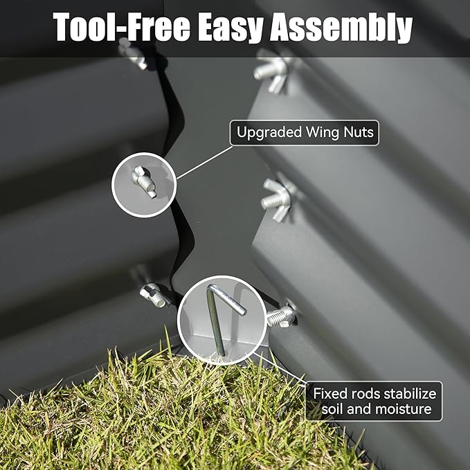 Domi Galvanized Raised Garden Bed, Outdoor Planter Garden Boxes Large Metal Planter Box for Gardening Vegetables Fruits Flowers, Dark Grey(6x3x1ft)