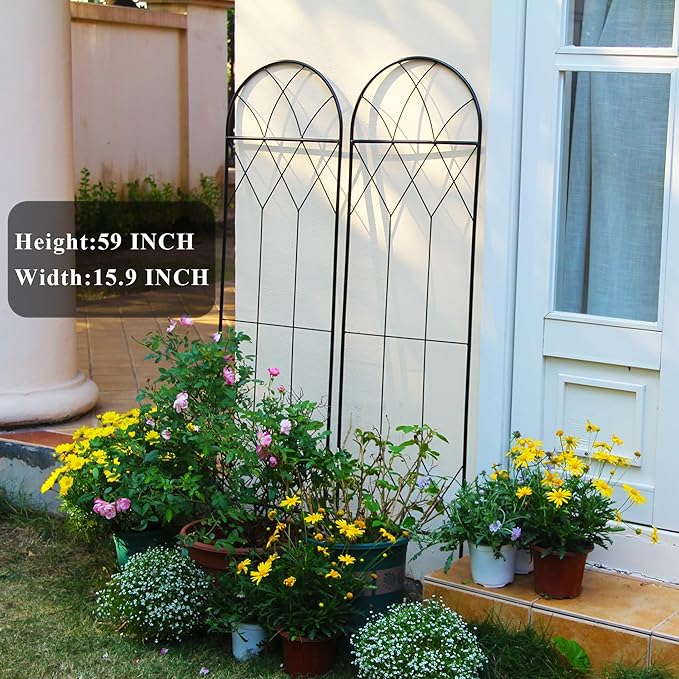 Garden Trellis for Climbing Plants Outdoor 2 Pack 59" H x 15.9" W Unique Design Metal Trellis for Cucumber, Tomatoes, Vines, Flower Beds, Roses - Rust Proof Iron