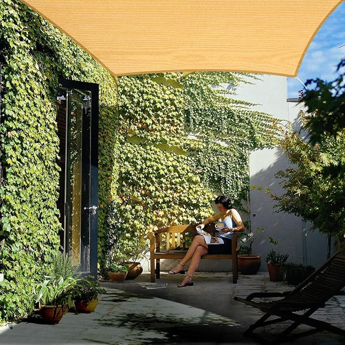 Eden's Decor Straight Flat-Edged Sun Shade Sail Rectangular 8' x 15' Wheat UV-Blocking Outdoor Canopy Fabric Cloth Awning for Pergola Patio Garden Backyard Custom Size