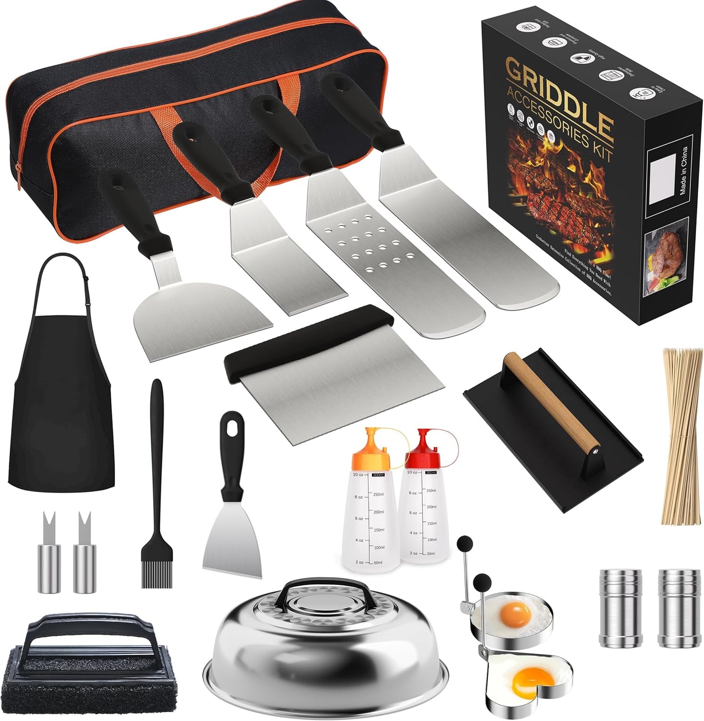 120 Pcs Griddle Accessories Kit for Blackstone - Perfect Flat Top Grill Accessories for Outdoor, Professional Round Melting Dome with Cast Iron Smash Burger Press for Barbecue.