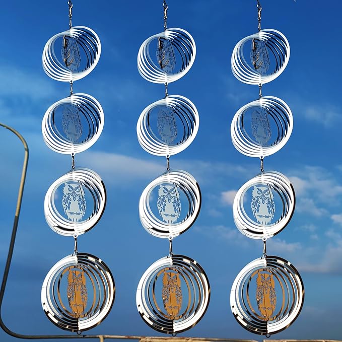12 Discs Owl Bird Scare Discs Set-Highly Reflective Double-Sided Bird Reflectors,Extra Sparkly Owl Wind Spinner Outdoor Garden Decor, Bird Devices Deterrent to Scare Birds Away from Yard Patio Farm