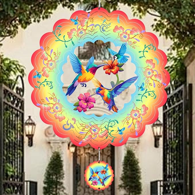 Hummingbirds Metal Wind Spinners Hummingbird Gifts for Mom Women Grandma,12inch Hanging Wind Spinner for Outdoor&Indoor Decor Wind Kinetic Ornament for Yard Garden Decoration