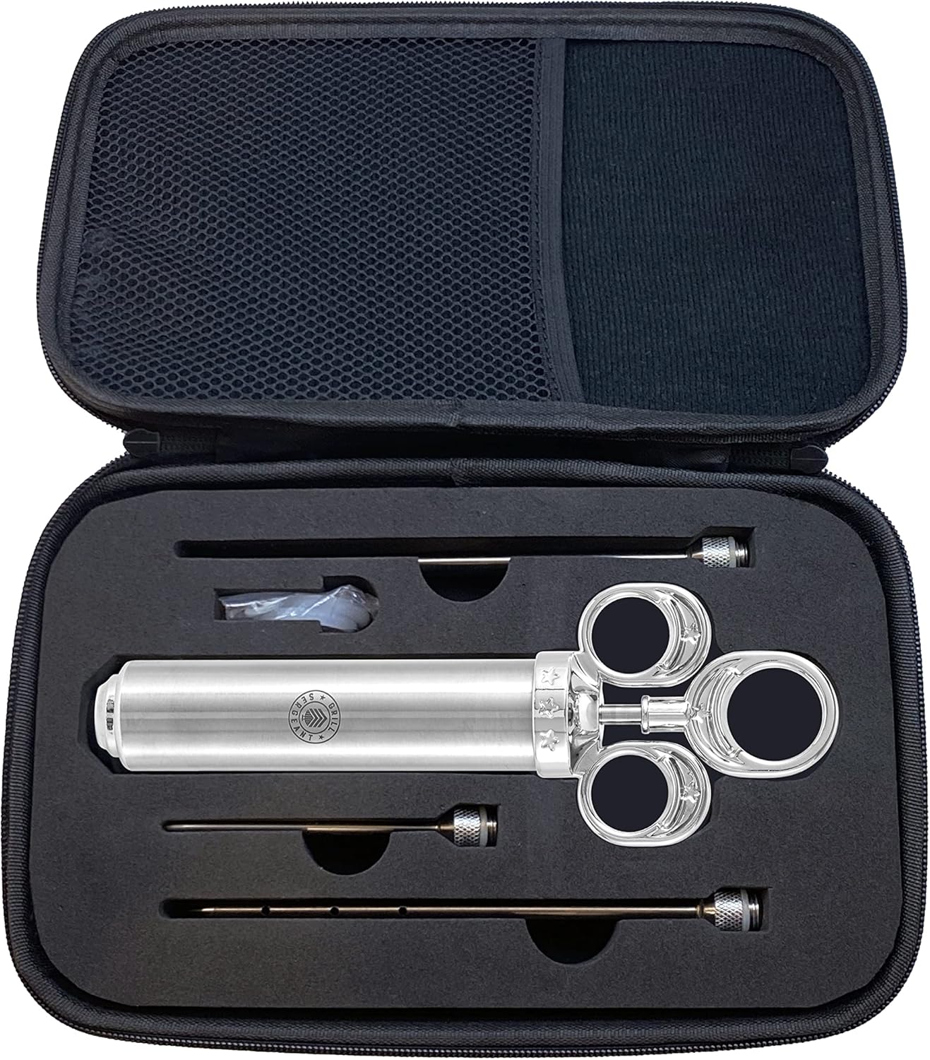 GRILL SERGEANT Professional Meat Injector, Marinade Syringe Set, Forever Guarantee, Zippered Storage & Travel Case, 304 Stainless Steel, No Aluminum, 6 Needles, 2.5 oz Capacity, 4 Cleaning Brushes