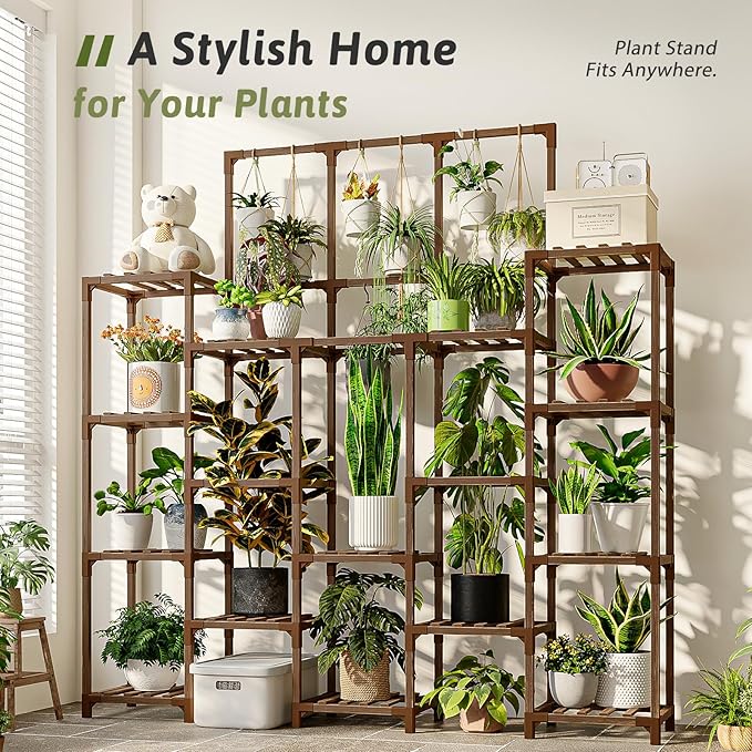 63'' Tall Plant Stand Indoor Outdoor 14-Tier Heavy Duty Plant Shelf for Plants Large Plant Stands for Living Room Garden Balcony Patio Hanging Planter Stand