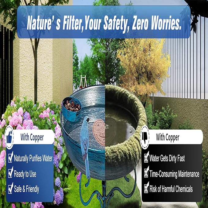 4-Pack 99.99% Pure Copper Bird Bath Purification Disk,Copper Disc with Stable Triple-Point Support,Fits All Outdoor Bird Baths(Heart-Shaped)