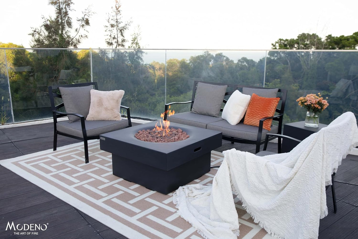 AMS Fireplace | Modeno | Branford | Firepit Table | Cover and Lava Rocks Included | (Fuel: Natural Gas - Black)