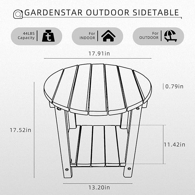 Adirondack Round Outdoor Side Table 2-Tier Storage Patio Side Table, HDPE End Tables for Backyard Pool Porch Garden Lawn (Grey)