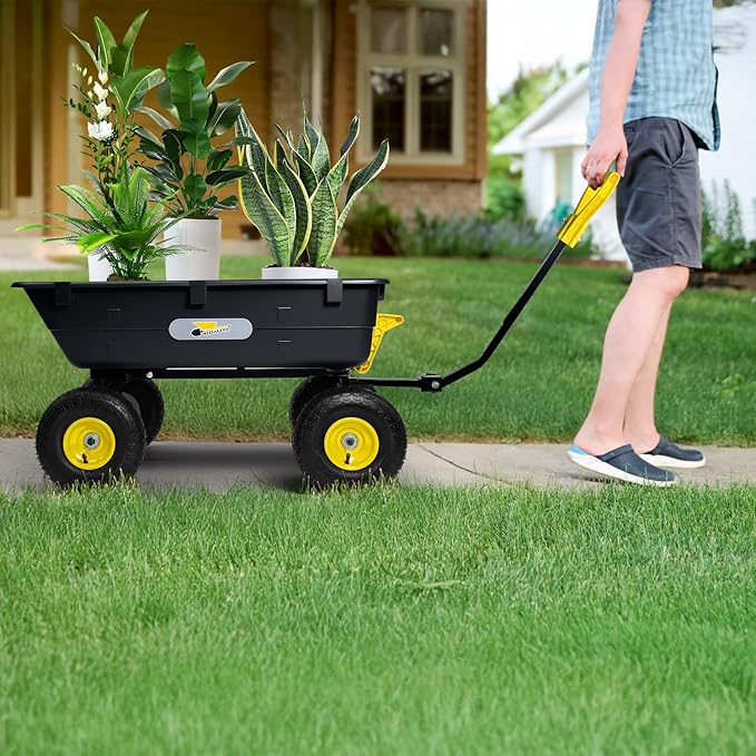 Garden Dump Cart, Heavy-Duty Utility Wagon with 900 lb Capacity, 5 Cu Ft Bed, 10" Pneumatic Tires, 180° Pivot Steering for Yard, Lawn, and Beach Use