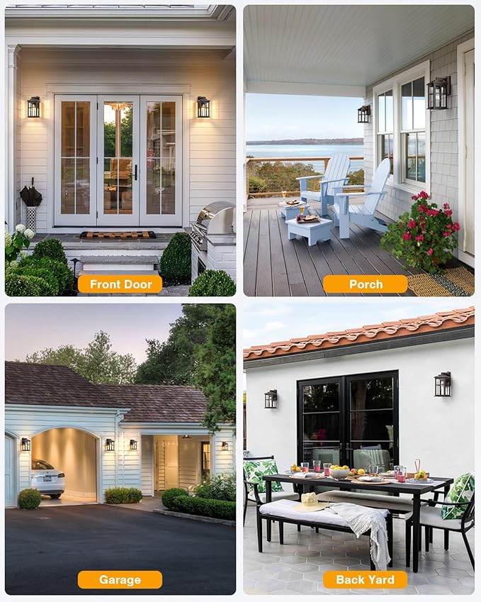 Anti-Rust Dusk to Dawn Outside Lights, 2-Pack Oil Rubbed Bronze Exterior Lighting Fixtures, Easy-to-Install Waterproof Modern Outdoor Wall Light for Porch, Garage, Front Door