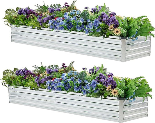 2 Pack 6x1.5x1FT Galvanized Raised Garden Beds Kit Outdoor Metal Gardening Planter Box for Vegetable Elevated Flower Herbs,Silver
