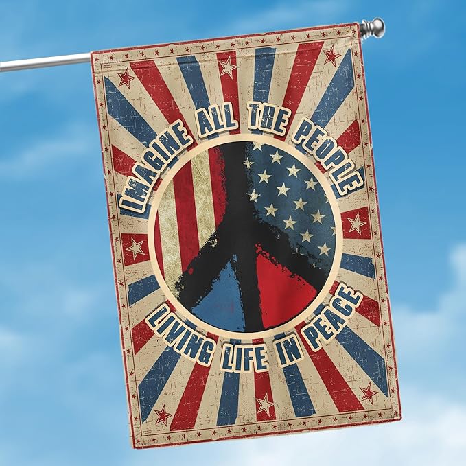 Hippie Peace Flags, Peace Signs Decorations For Home, Outside Hippie Decor House Flag (30 x 40), Imagine All The People Living Life in Peace Flag, USA House Garden Flags, Decorative Outdoor Flags