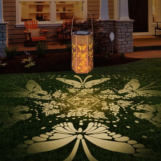 4 Pack Butterfly Solar Lanterns Outdoor Waterproof - Birthday Gifts for Women, Mom, Butterflies Solar Lights Outdoor Hanging Garden Decor for Outside, Patio, Outdoor, Yard, Lawn, Balcony