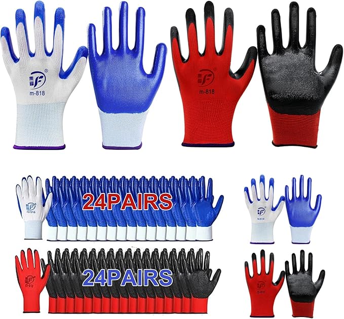 48 Pairs Garden Gloves for Women Men Breathable Rubber Coated Yard Safety Work Thorn Proof Work Gloves